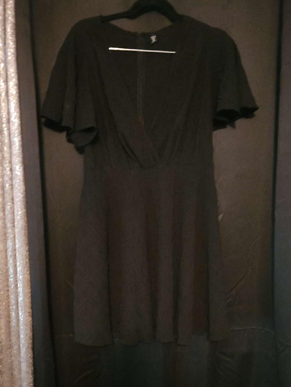 SHEIN Curve Black V-Neck Fit & Flare Mini Dress with Flutter Sleeves